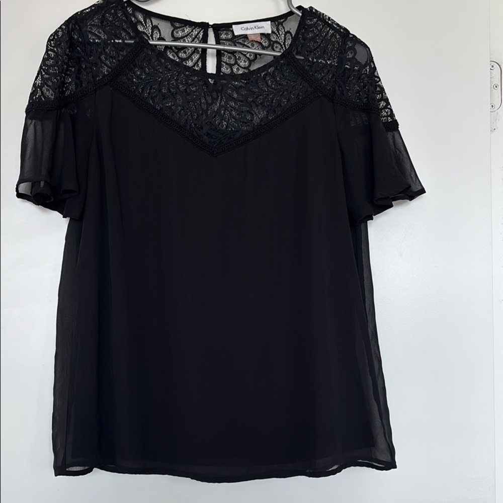 Calvin Klein Black Lace Short Sleeve Top